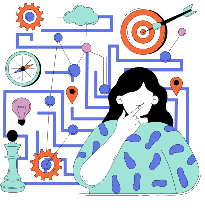 llustratie van strategisch denken met grafieken en analyse-elementen voor besluitvorming in strategiespellen