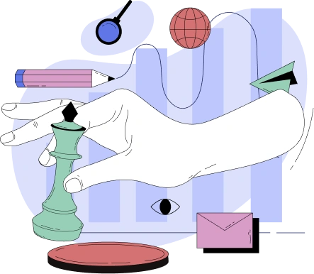 llustratie van strategisch denken met grafieken en analyse-elementen voor besluitvorming in strategiespellen